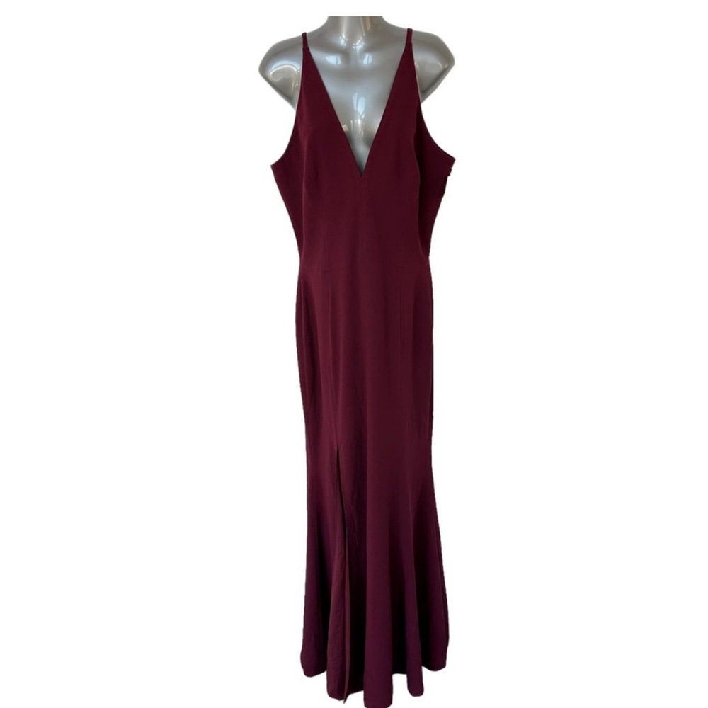 Dress The Population Dress Iris Burgundy Maxi Trumpet Slit Women's Plus Size XXL